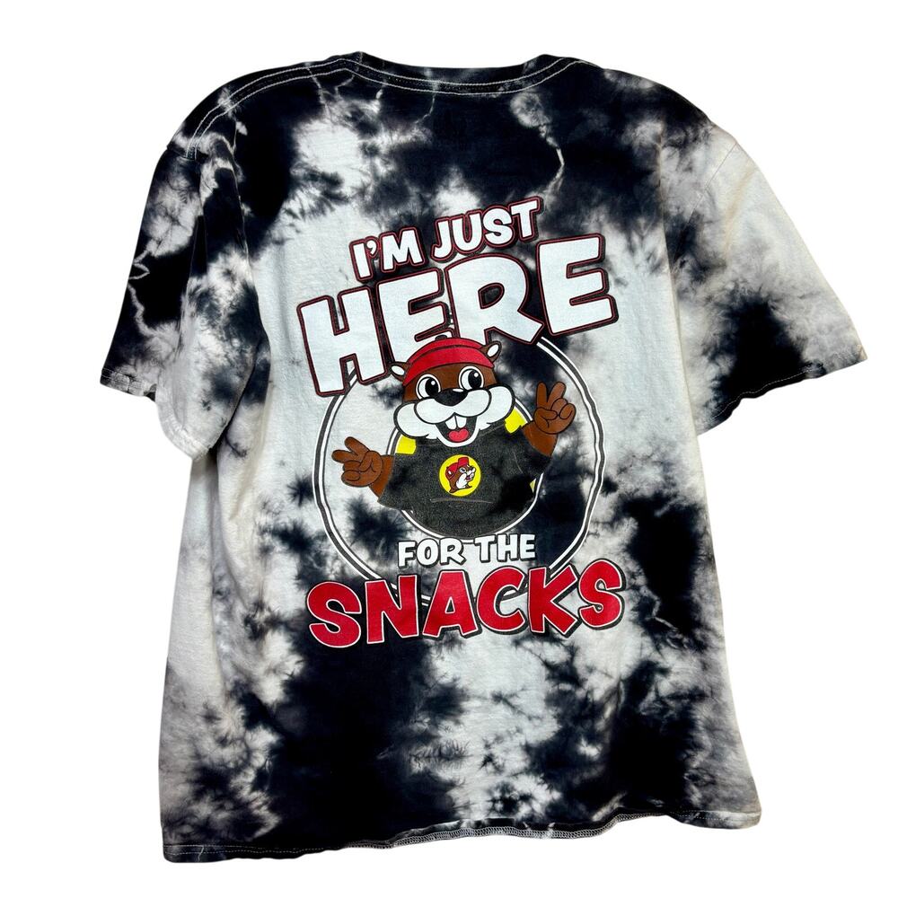 Buc-ees Tie Dye T-Shirt Unisex Youth LG Black White I'm Just Here For The Snacks